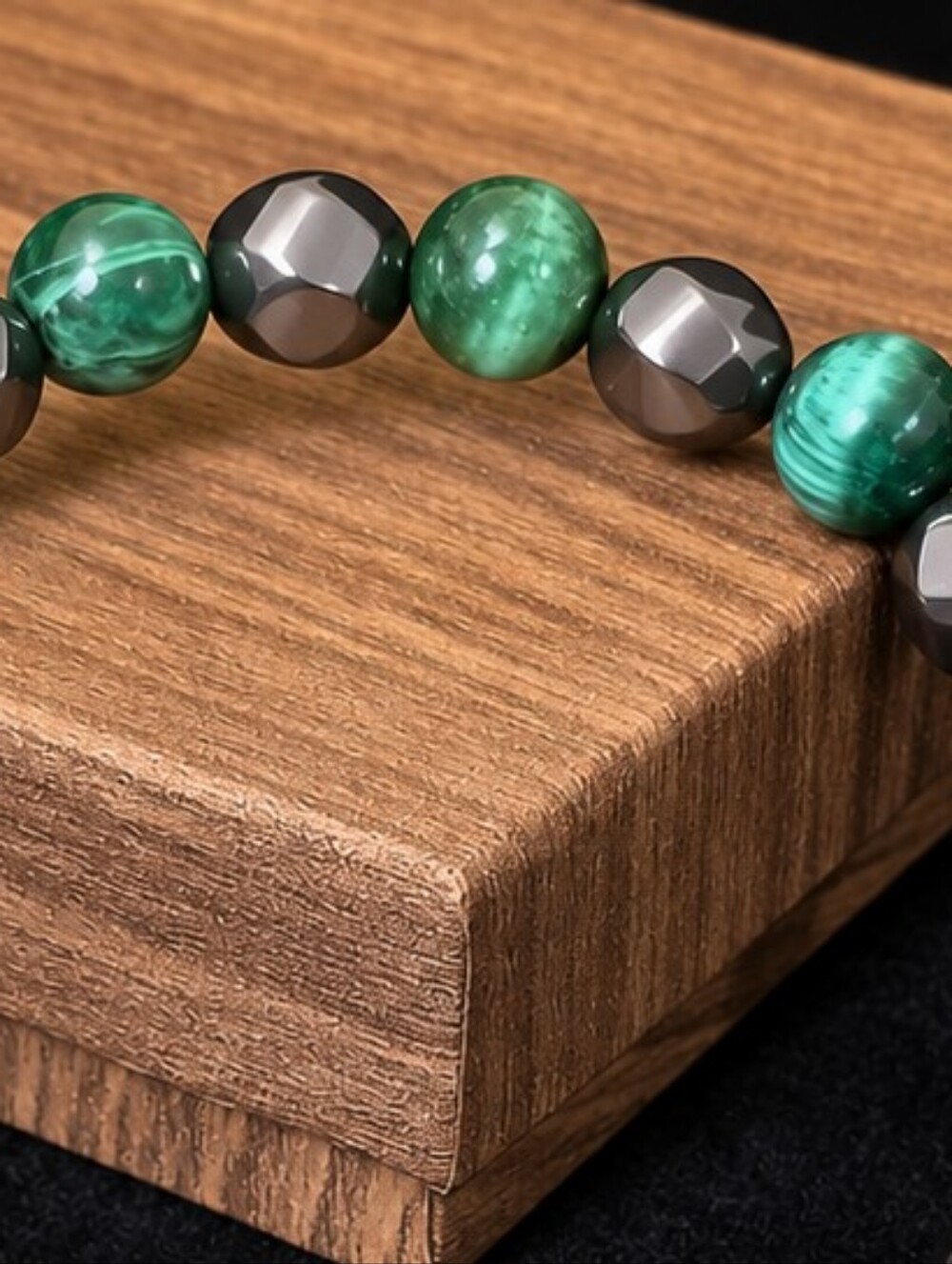 Green Tiger Eye And Hematite Beaded Bracelet Set - Picture 5 of 5